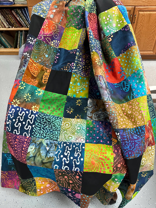 Vibrant Handmade Batik Unfinished Quilt Top: Multi-Color Pieced Patchwork, 54x63 Inches