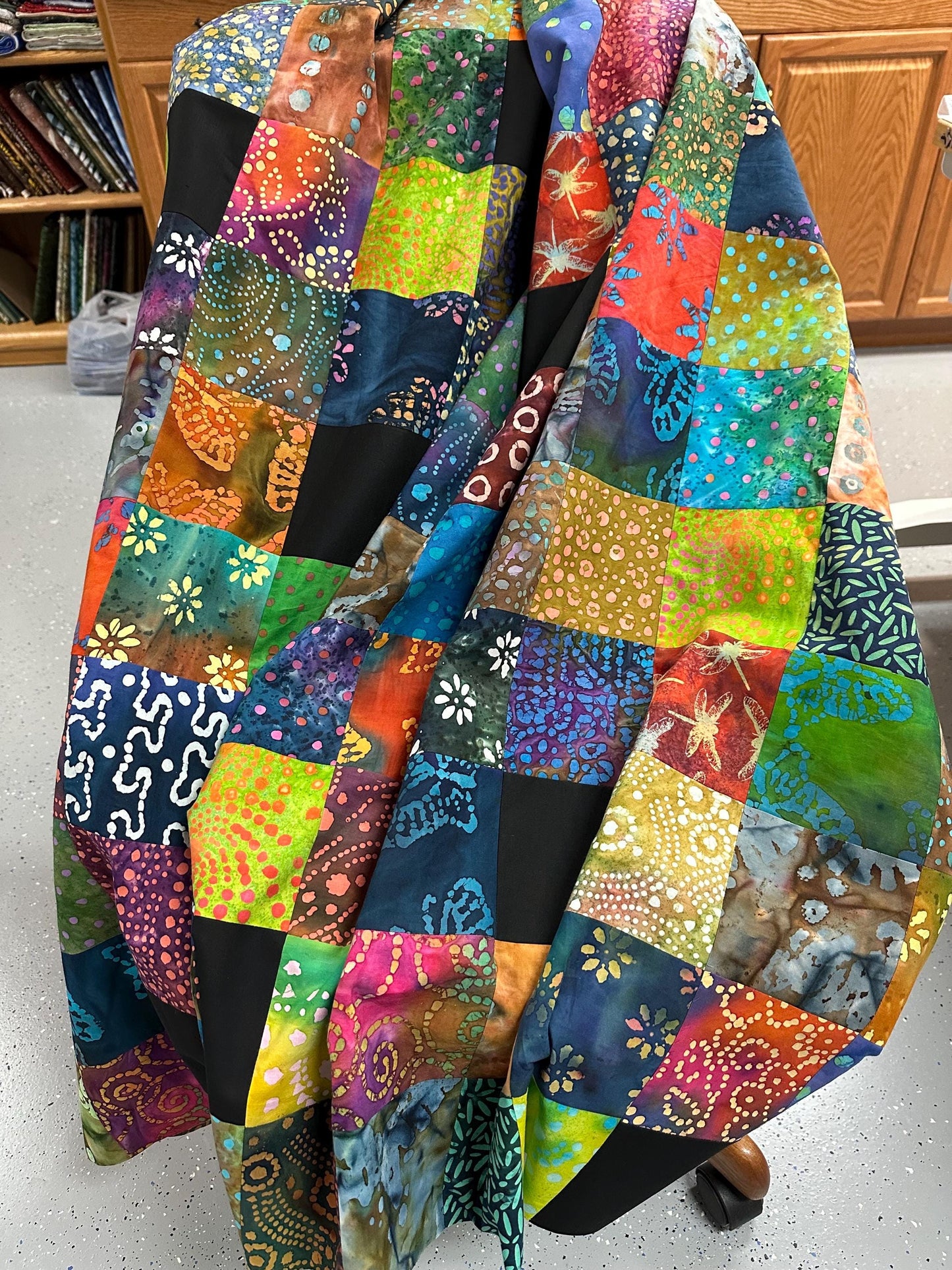 Vibrant Handmade Batik Unfinished Quilt Top: Multi-Color Pieced Patchwork, 54x63 Inches