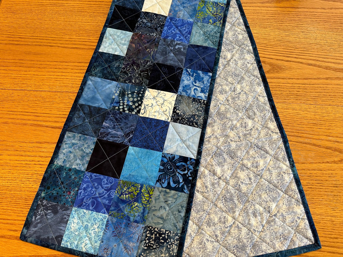 Handmade Blue Batik Table Runner: 13x61 Quilted Centerpiece for Kitchen, Housewarming, Bridal Shower