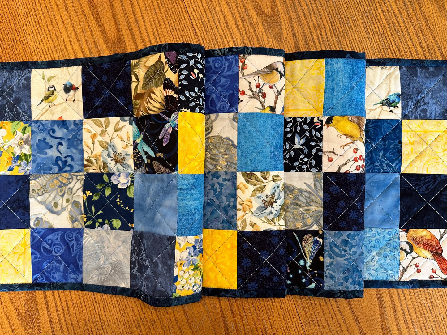 Vibrant Birds & Butterflies Table Runner: Spring-Summer Kitchen Centerpiece, 13x61 Quilted Decor