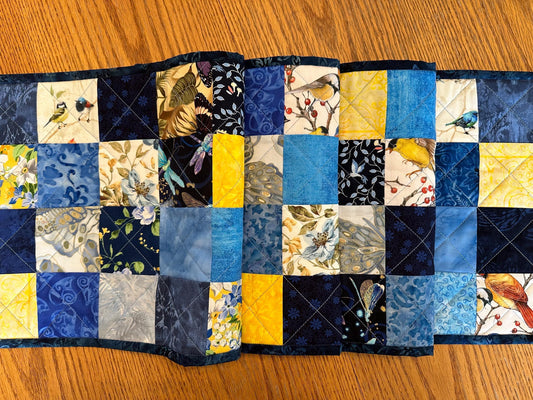 Vibrant Birds & Butterflies Table Runner: Spring-Summer Kitchen Centerpiece, 13x61 Quilted Decor