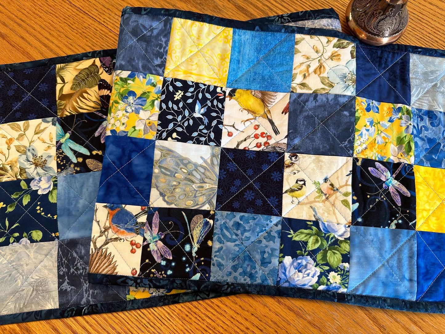 Vibrant Birds & Butterflies Table Runner: Spring-Summer Kitchen Centerpiece, 13x61 Quilted Decor