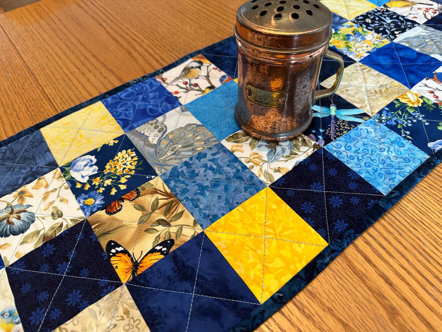 Vibrant Birds & Butterflies Table Runner: Spring-Summer Kitchen Centerpiece, 13x61 Quilted Decor