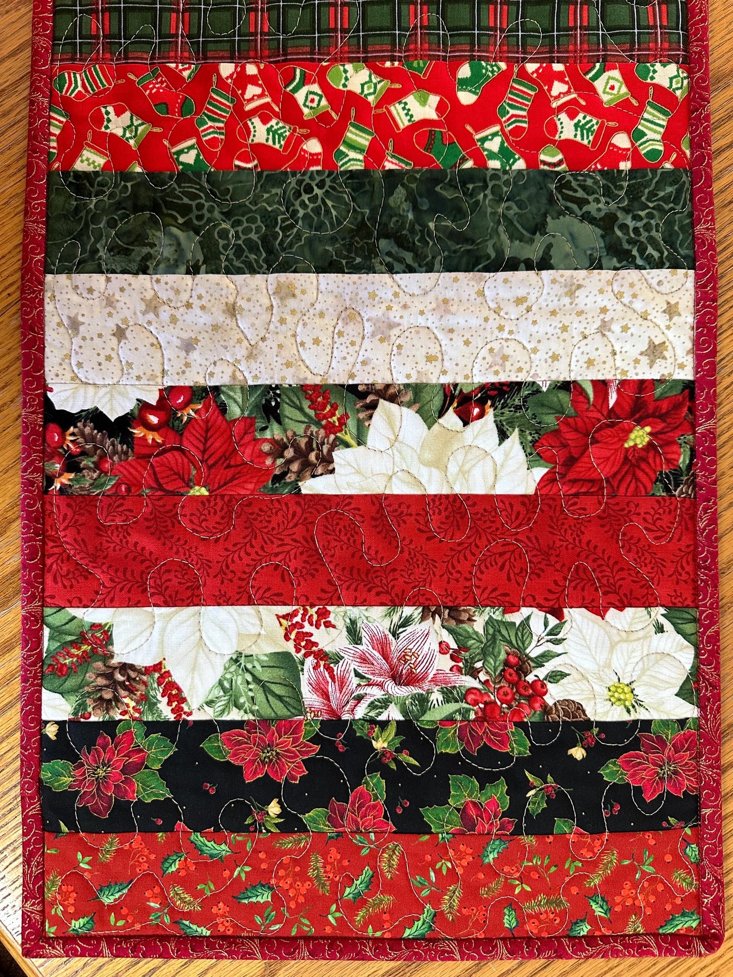 Handmade Quilted Christmas Table Runner - Holiday Centerpiece Mat for Kitchen & Dining Decor (12x48 inches)