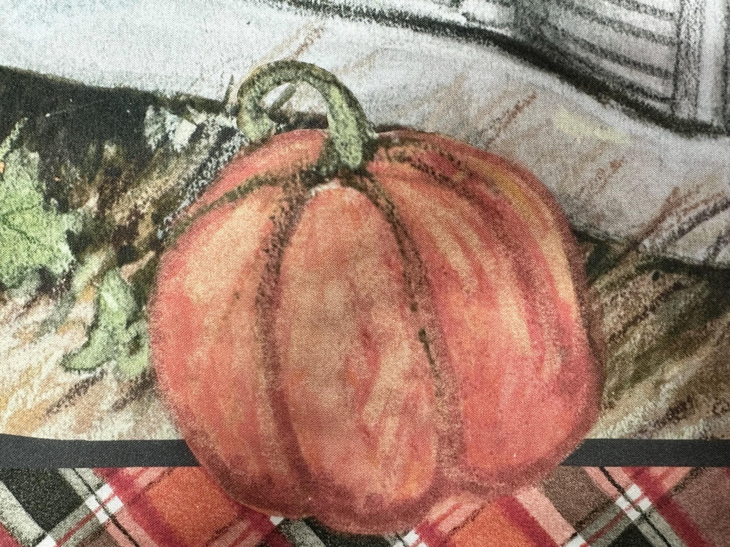 Autumn Harvest Fabric Panel: Red Truck, Pumpkins - Fall Quilt/Wall Hanging