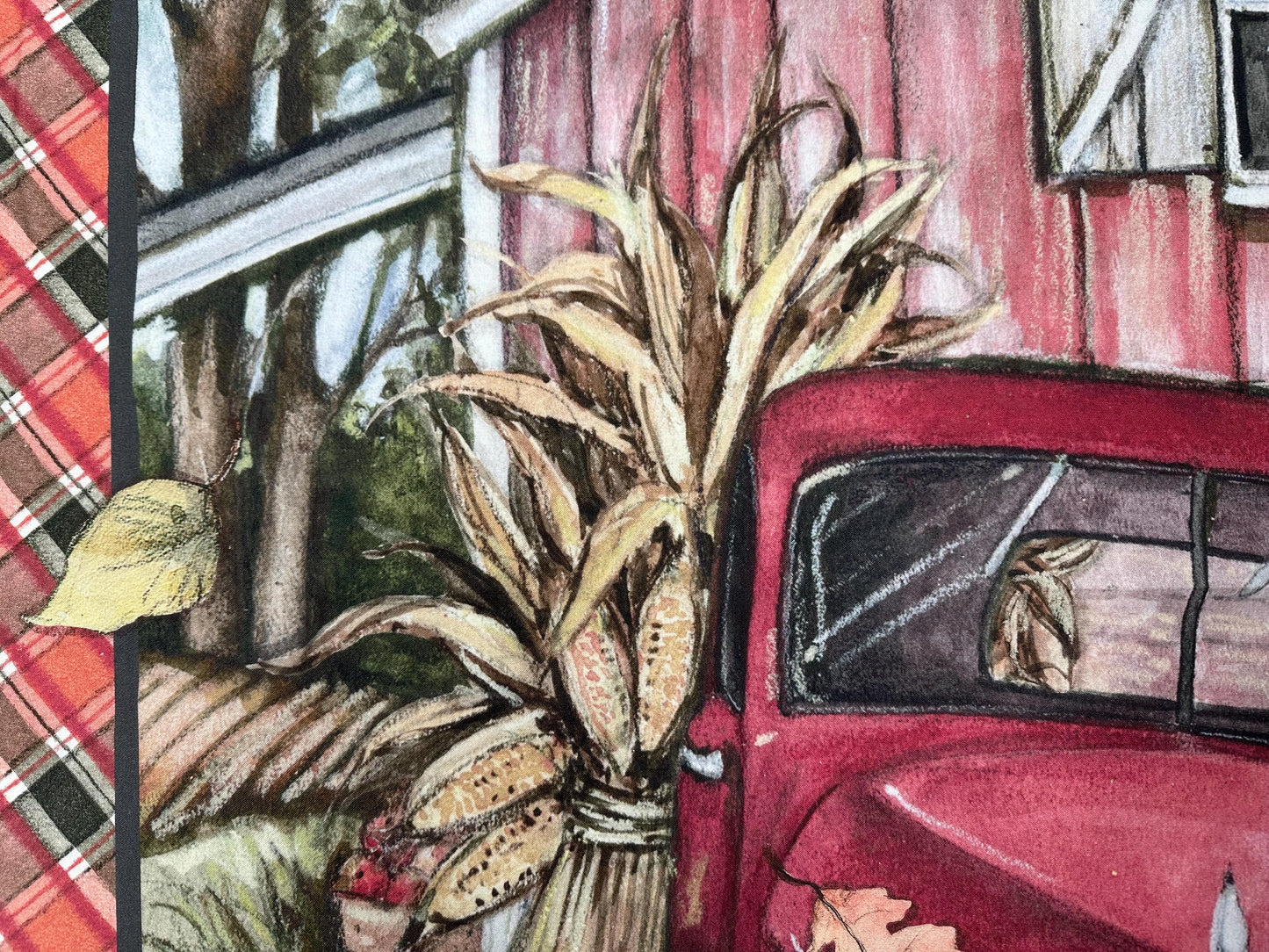 Autumn Harvest Fabric Panel: Red Truck, Pumpkins - Fall Quilt/Wall Hanging