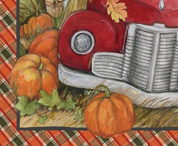 Autumn Harvest Fabric Panel: Red Truck, Pumpkins - Fall Quilt/Wall Hanging