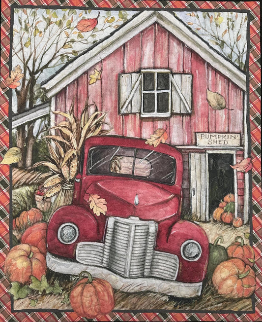 Handmade Fall Wall Hanging Quilt with Pumpkins - Thanksgiving Harvest Autumn Home Decor (35x43)