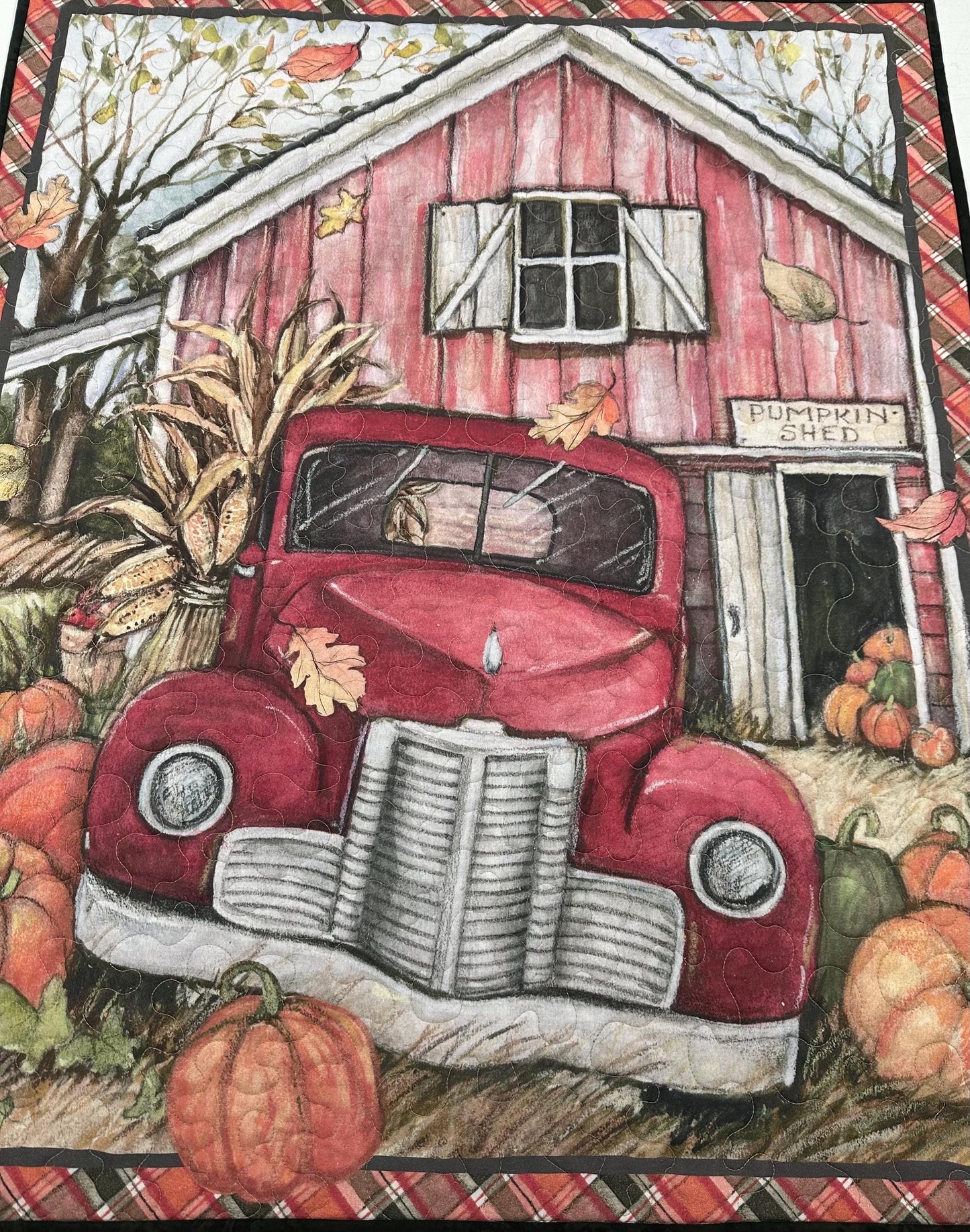 Handmade Fall Wall Hanging Quilt with Pumpkins - Thanksgiving Harvest Autumn Home Decor (35x43)