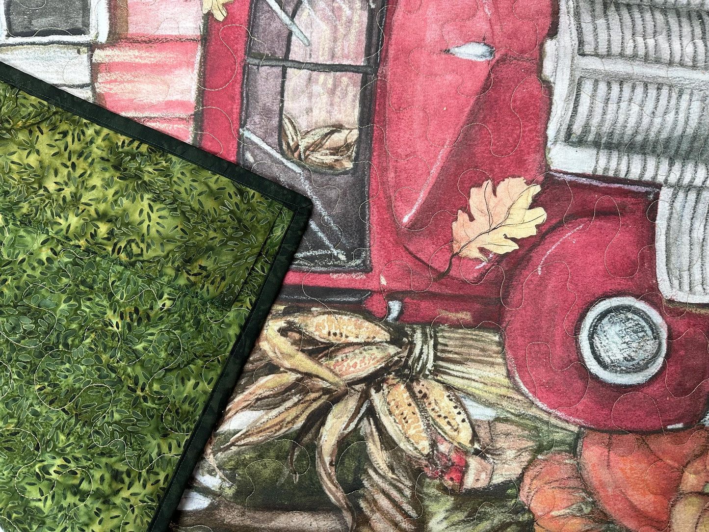 Handmade Fall Wall Hanging Quilt with Pumpkins - Thanksgiving Harvest Autumn Home Decor (35x43)