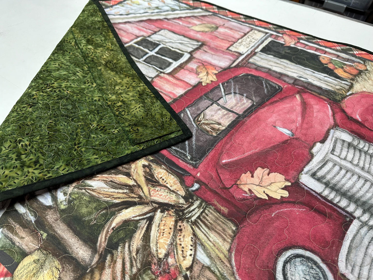 Handmade Fall Wall Hanging Quilt with Pumpkins - Thanksgiving Harvest Autumn Home Decor (35x43)