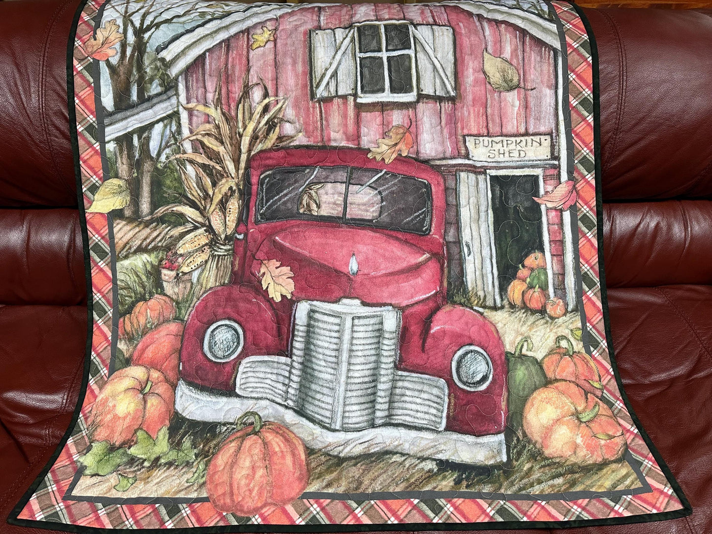 Handmade Fall Wall Hanging Quilt with Pumpkins - Thanksgiving Harvest Autumn Home Decor (35x43)