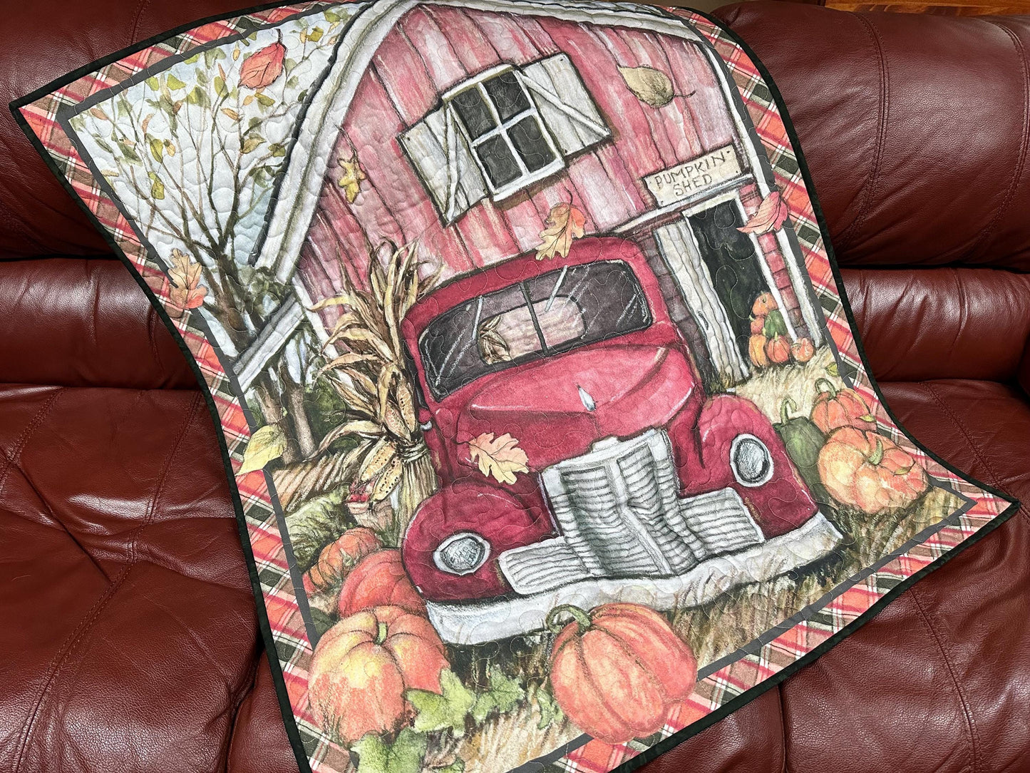 Handmade Fall Wall Hanging Quilt with Pumpkins - Thanksgiving Harvest Autumn Home Decor (35x43)