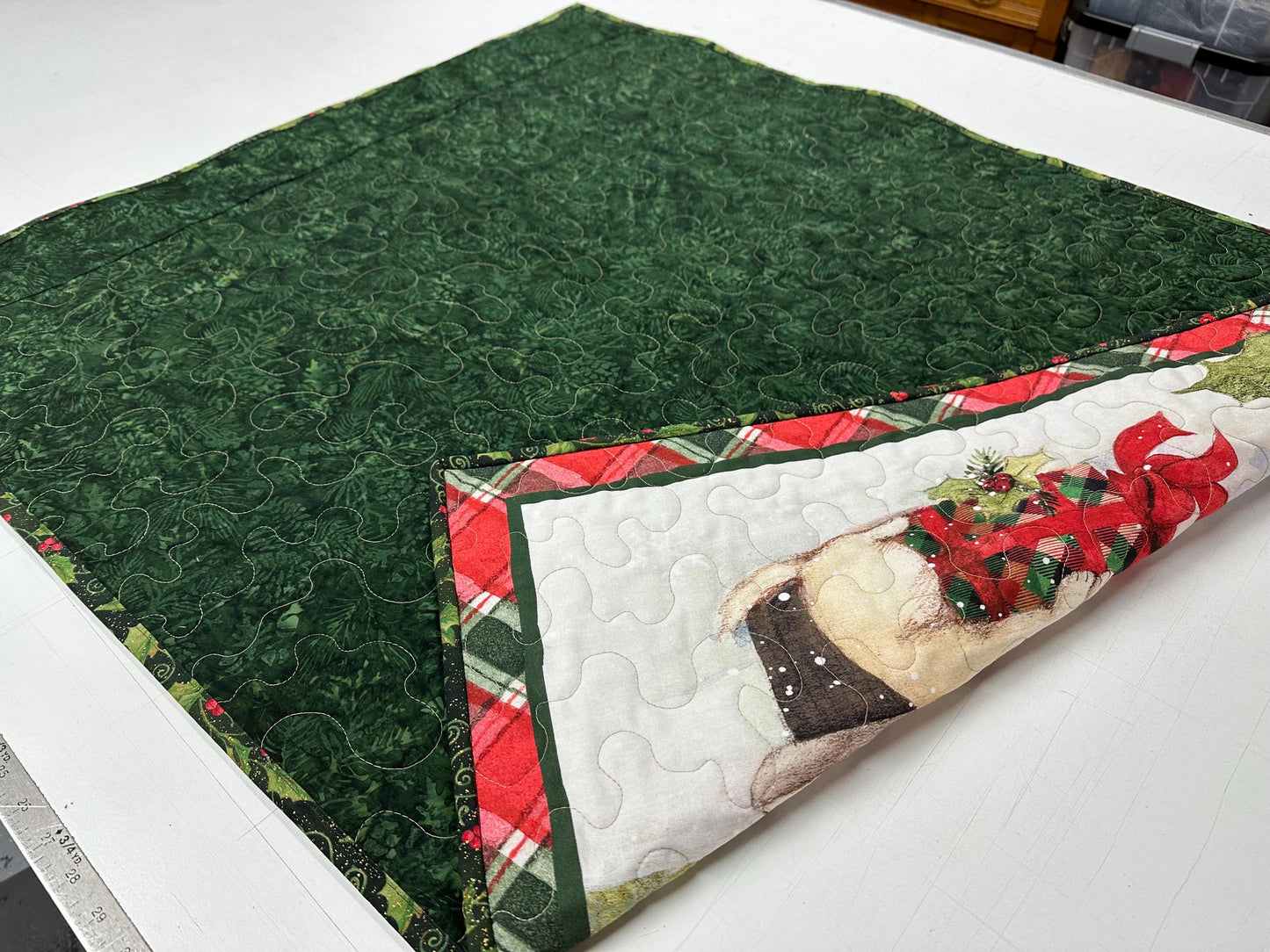 Handmade Puppy Christmas Quilt: Festive Red Truck Holiday Wall Hanging
