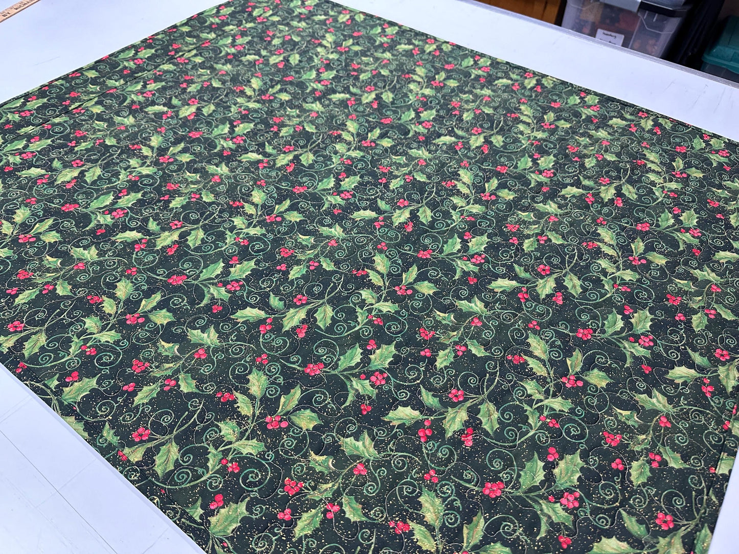 Handmade Three Horses Christmas Quilt Wall Hanging - 35x43 Lap Blanket Holiday Decor Art