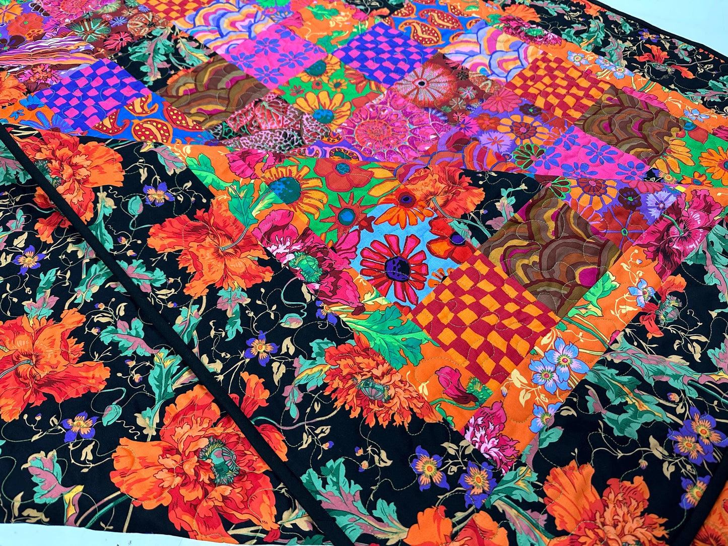 Kaffe Fassett Patchwork Quilt: Vibrant Cotton Throw Blanket Sofa Lap 59x73