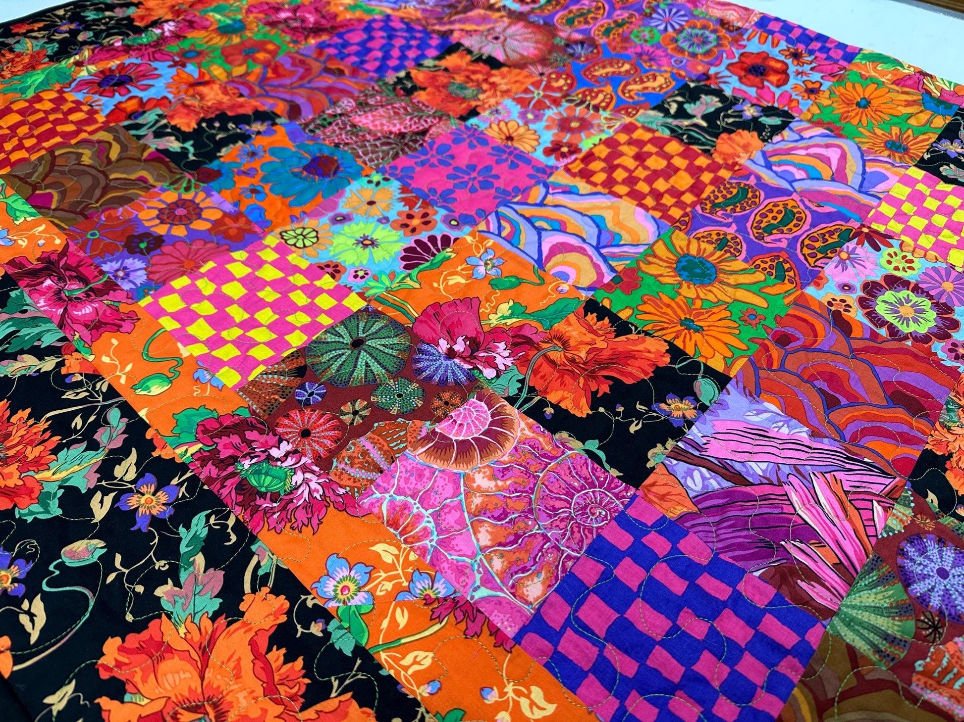 Kaffe Fassett Patchwork Quilt: Vibrant Cotton Throw Blanket Sofa Lap 59x73