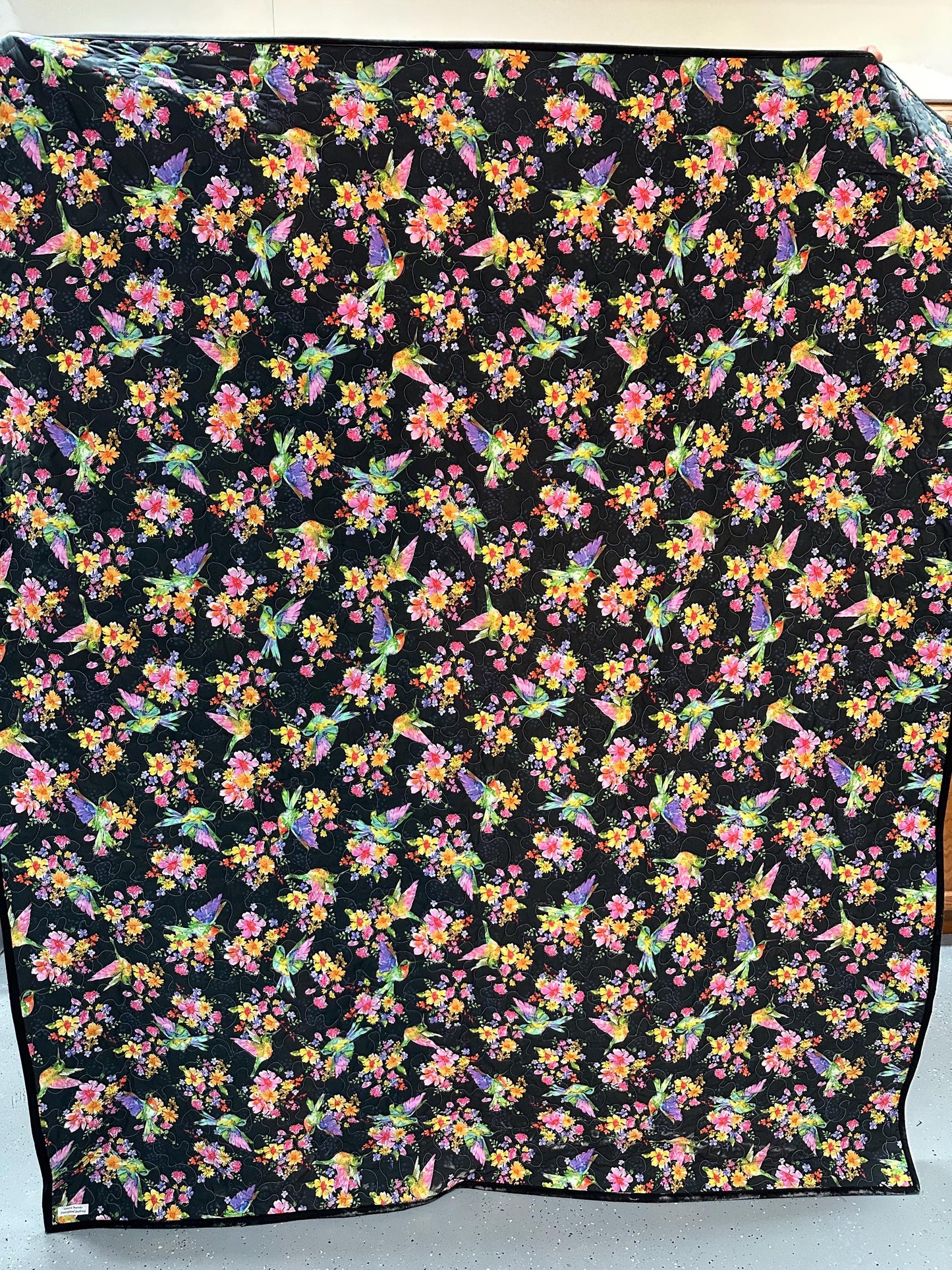 Handmade Hummingbird Patchwork Quilt: 58x72 Throw for Couch, Sofa, or Lap - Modern Floral Blanket