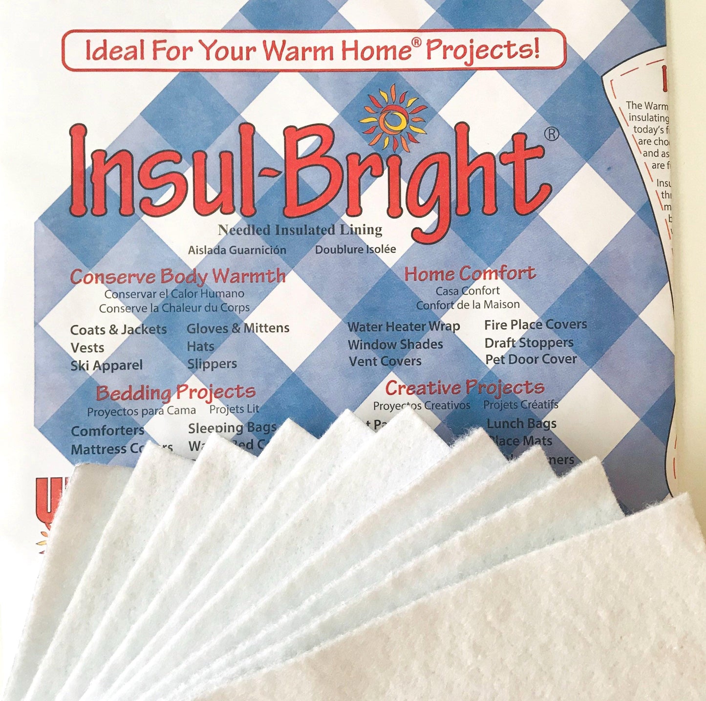 Ten ~ 7" Squares Insul-Bright Insulated Batting Precut Squares for Pot Holders