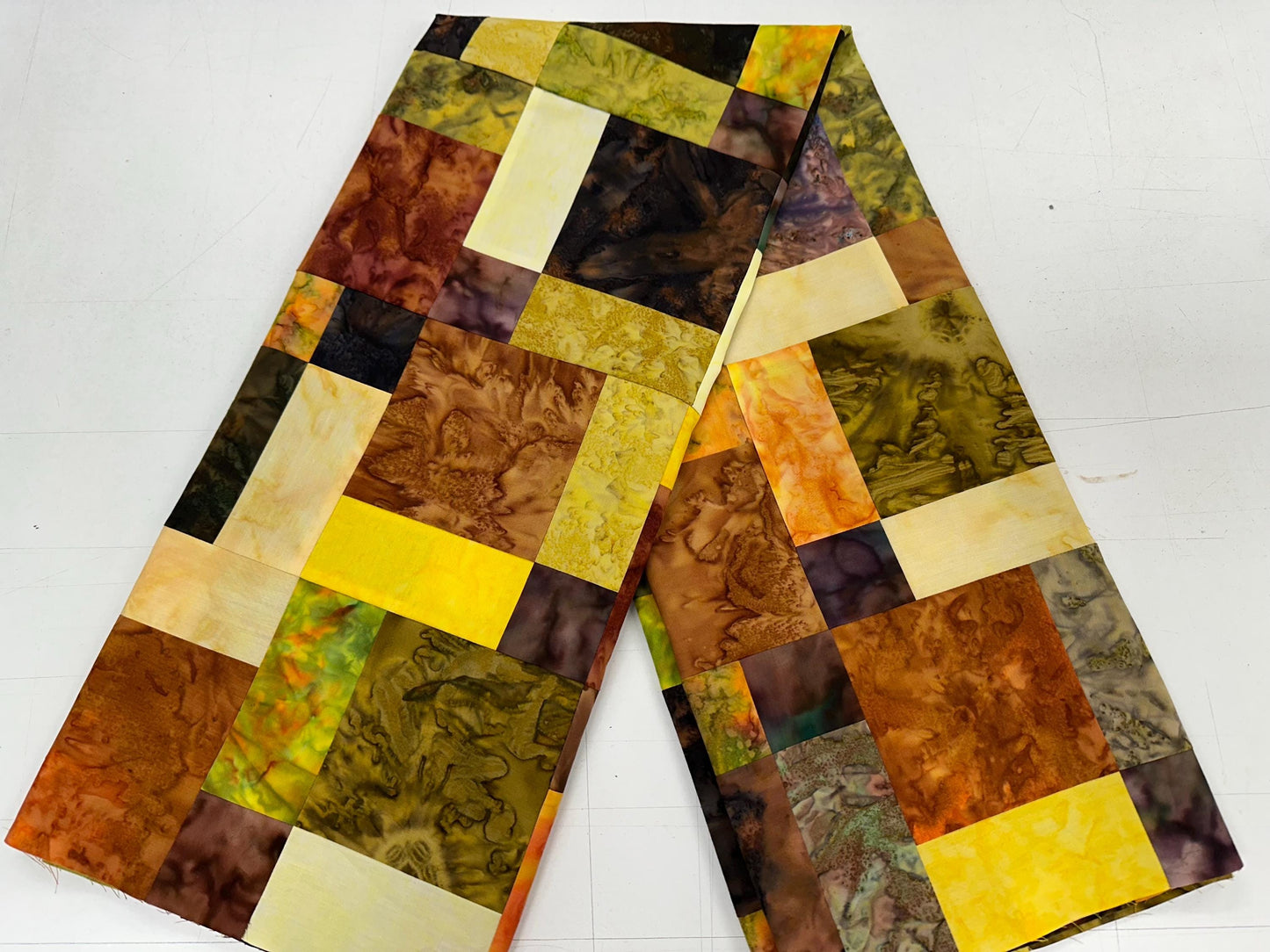 Unfinished Fall Batik Quilt Top: Sofa Throw Size 45x58 Inches, Cozy Autumn Decor