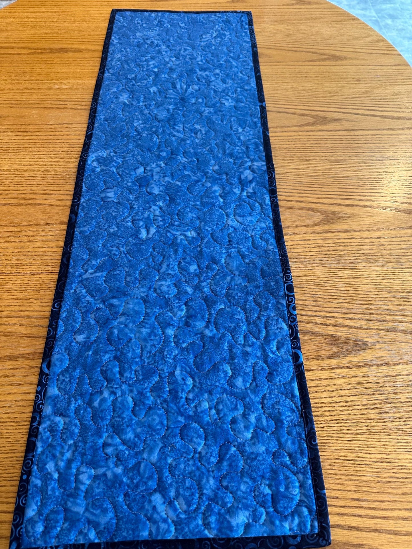 Blue Floral Quilted Table Runner, 14 x 42, Handmade Kitchen Decor Centerpiece