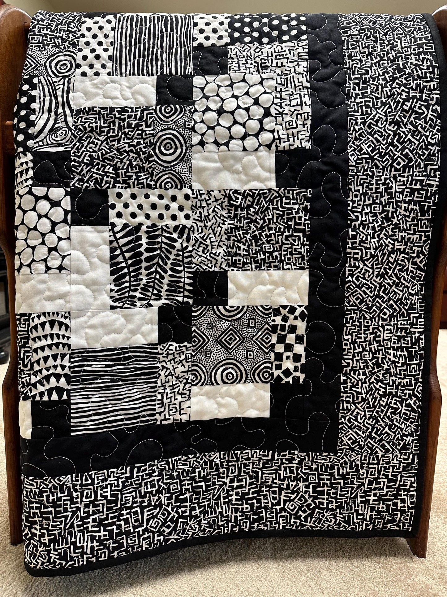 Modern Black & White Patchwork Quilt: Kaffe Fassett Cotton Lap Throw Sofa