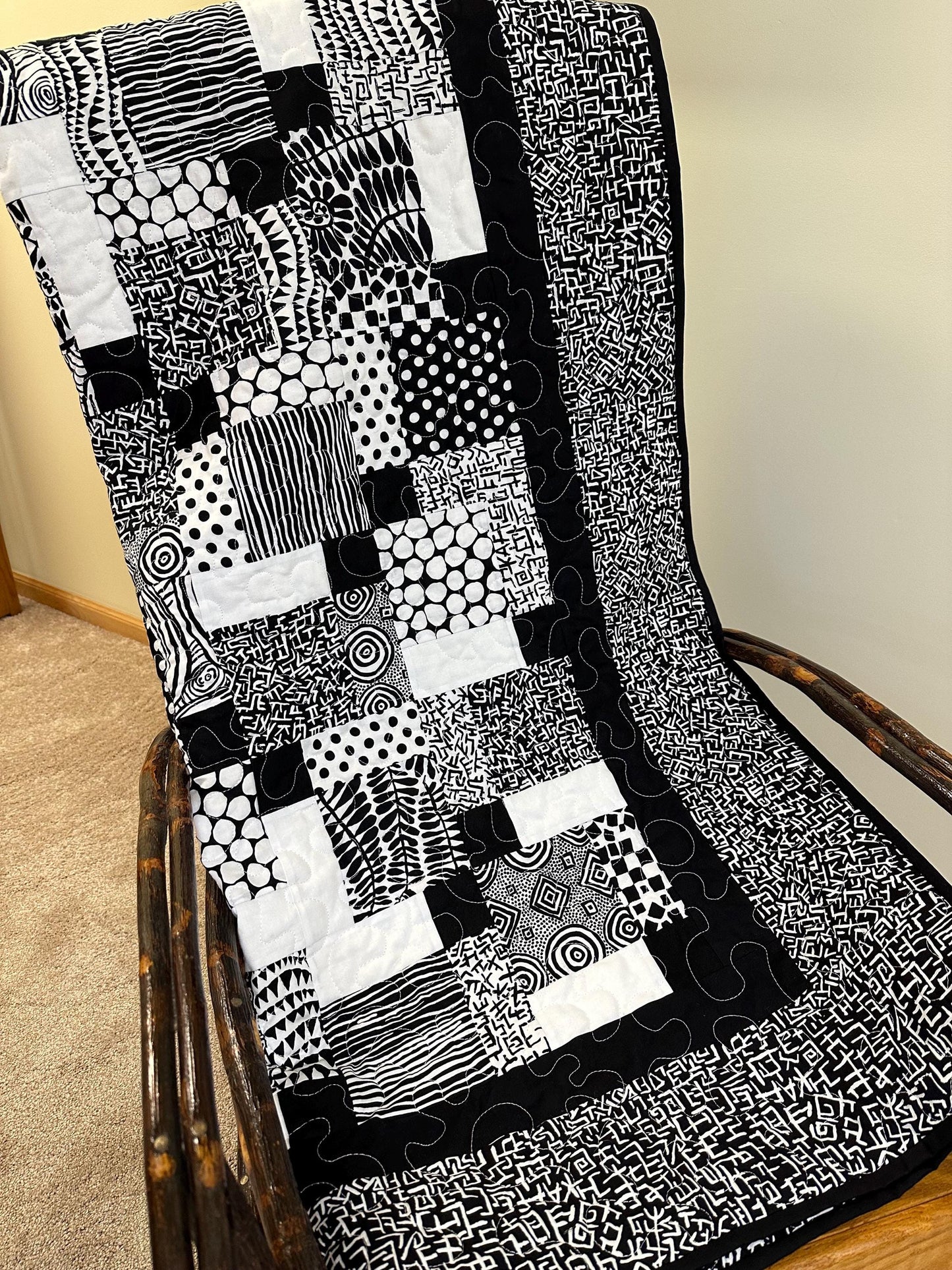 Modern Black & White Patchwork Quilt: Kaffe Fassett Cotton Lap Throw Sofa