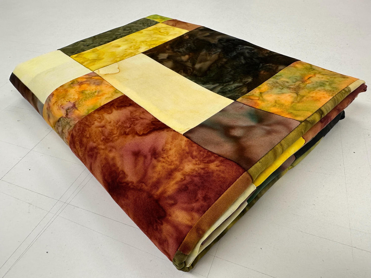 Unfinished Fall Batik Quilt Top: Sofa Throw Size 45x58 Inches, Cozy Autumn Decor