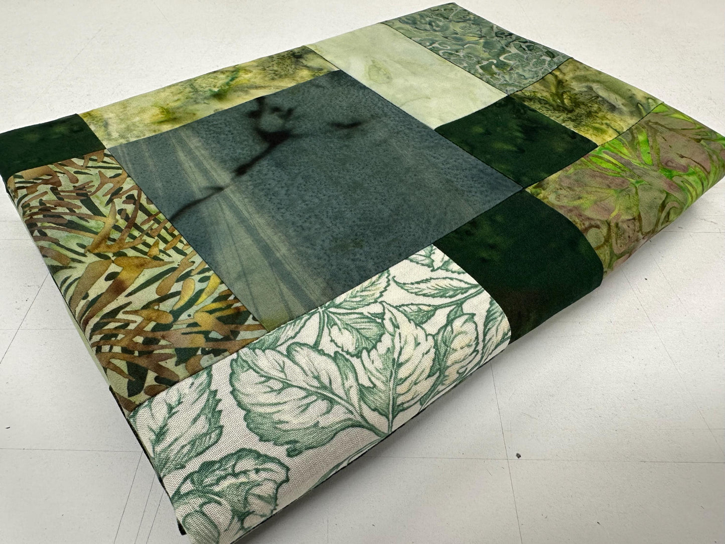 Unfinished Green Batik Quilt Top: Lap/Sofa Throw Size 45x58 inches, Ready for Quilting