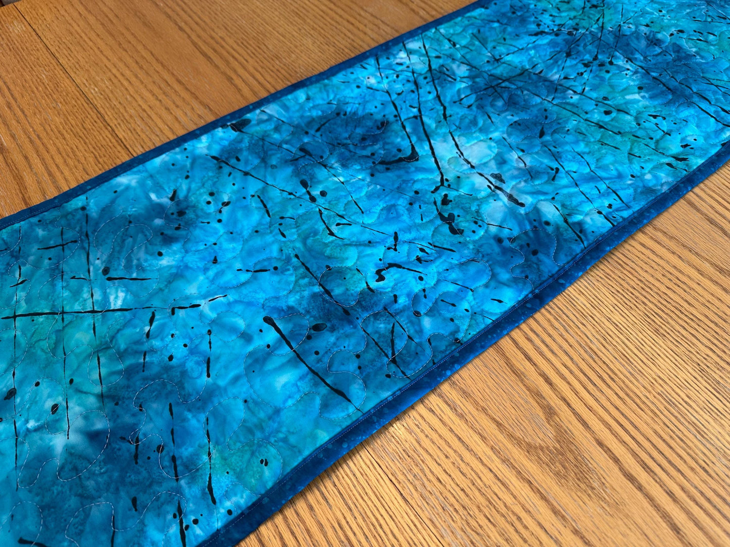 Reversible Quilted Table Runner: Blue & Yellow Floral, Centerpiece Kitchen, 14 x 42, Dining Room Decor