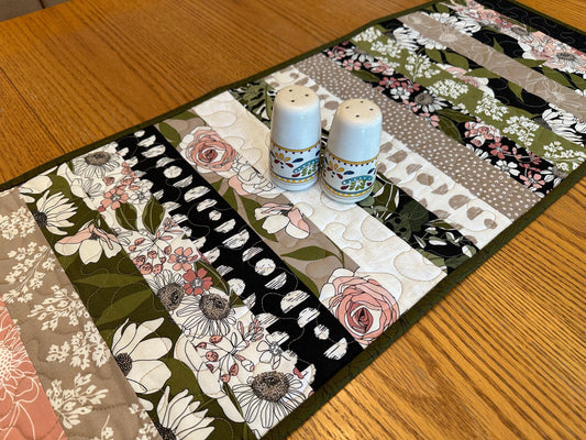Botanical Floral Quilted Table Runner: 14 x 40, Handmade Kitchen Centerpiece Seasonal Home Decor