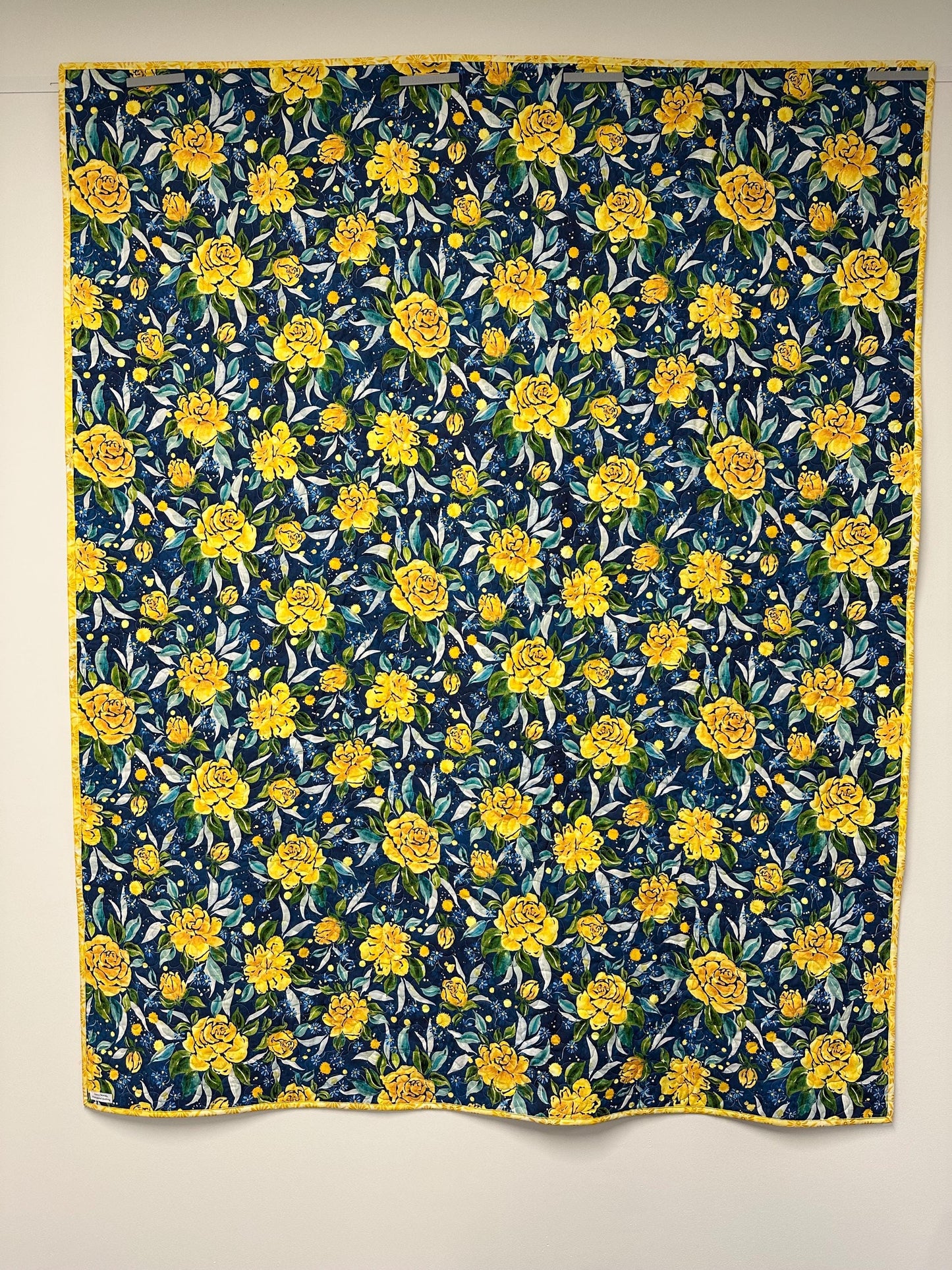 Handmade Patchwork Quilt: Sunshine Blue Skies Floral Cotton Throw 58x72