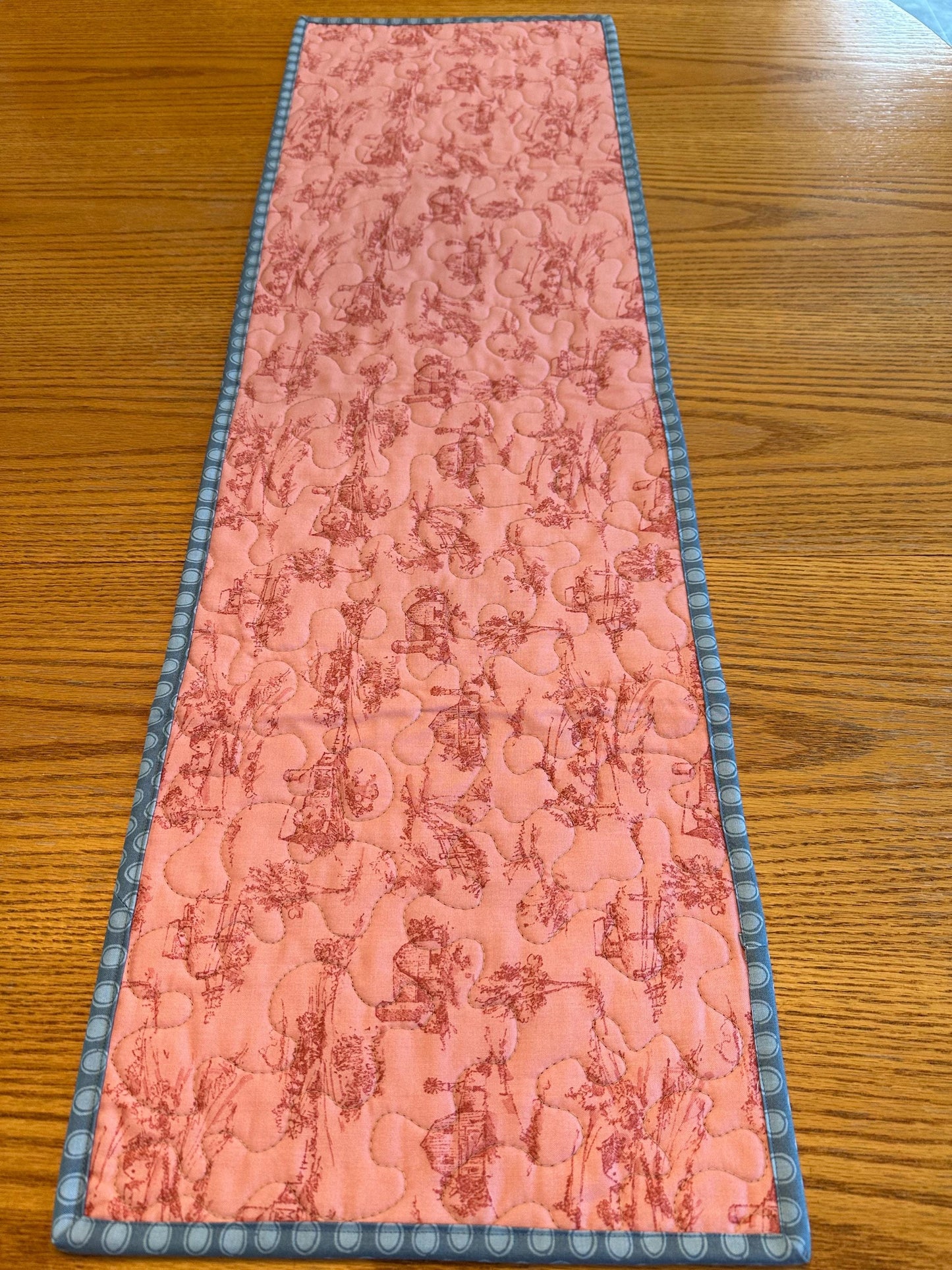 Farmhouse Quilted Table Runner: 13 x 40, Country Blue, Cream & Red, Kitchen Centerpiece