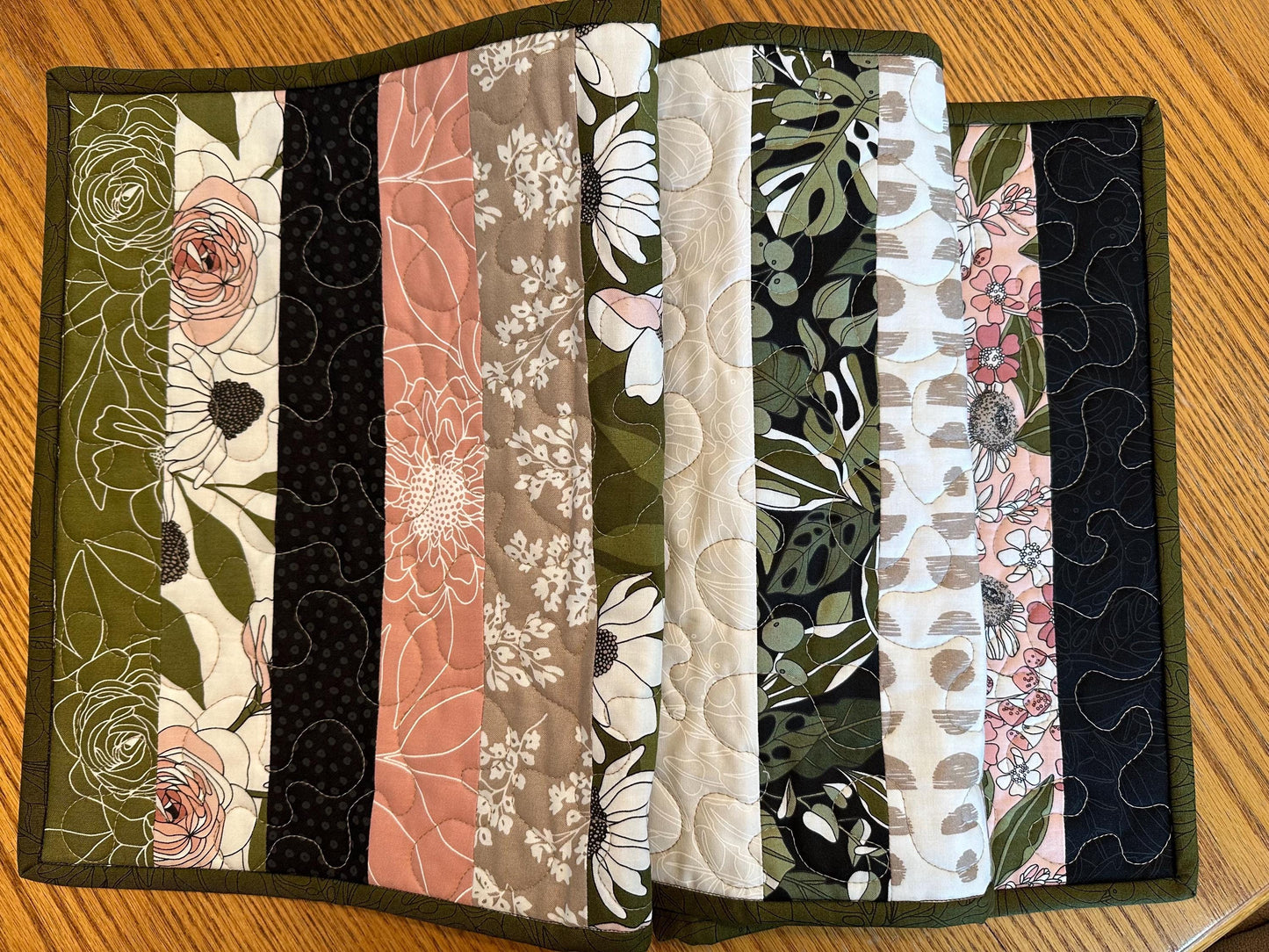 Botanical Floral Quilted Table Runner: 14 x 40, Handmade Kitchen Centerpiece Seasonal Home Decor