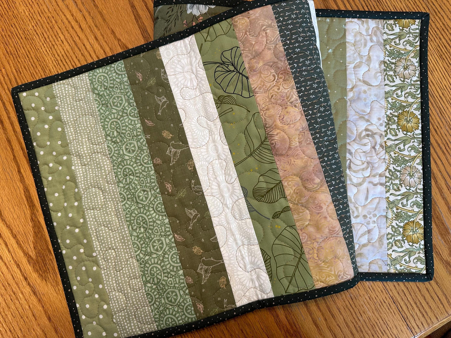 Green Floral Quilted Table Runner: 14 x 40, Handmade Kitchen Centerpiece Seasonal Home Decor