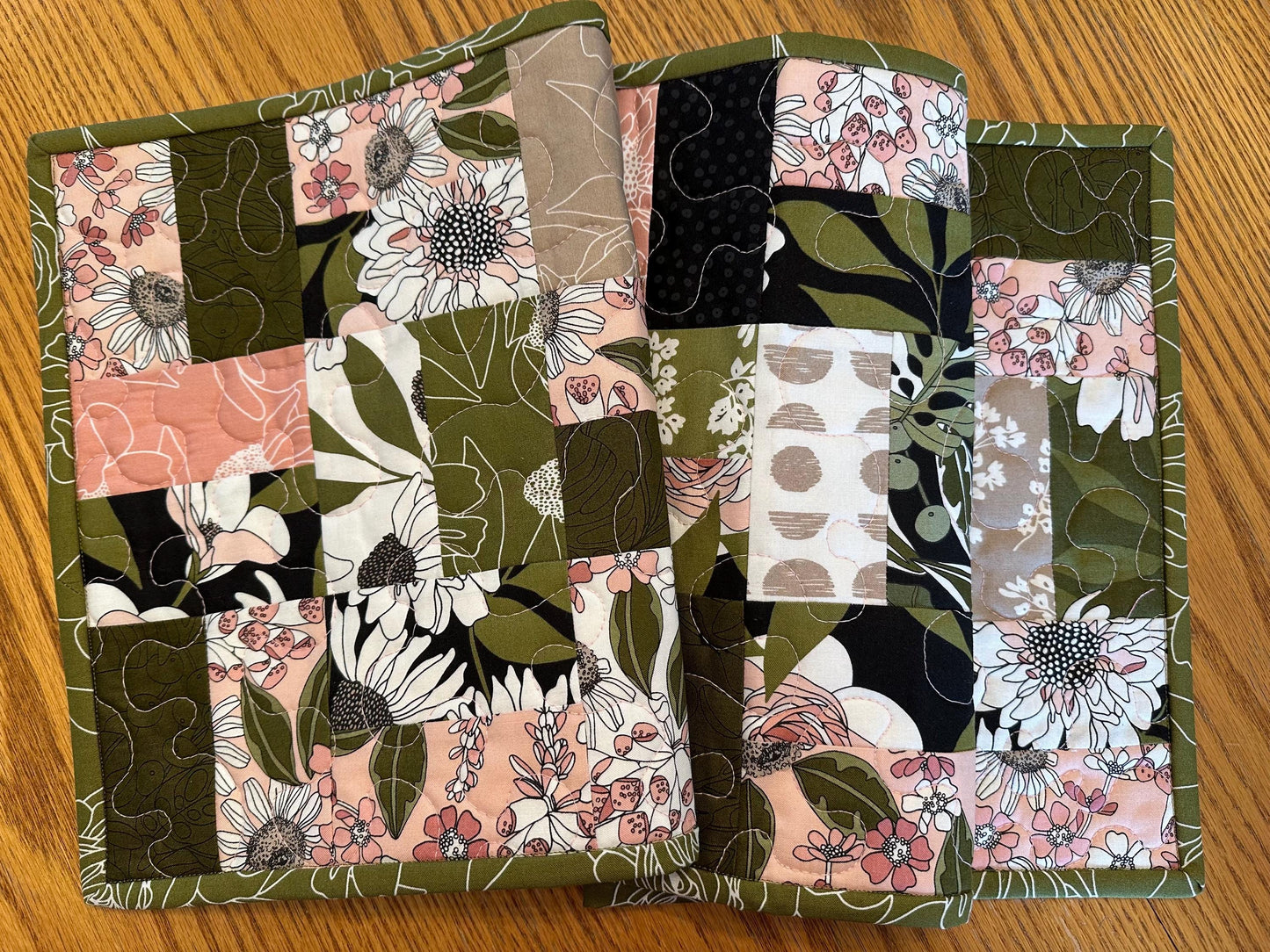 Floral Quilted Table Runner: Handmade Cotton Kitchen Centerpiece 13x40