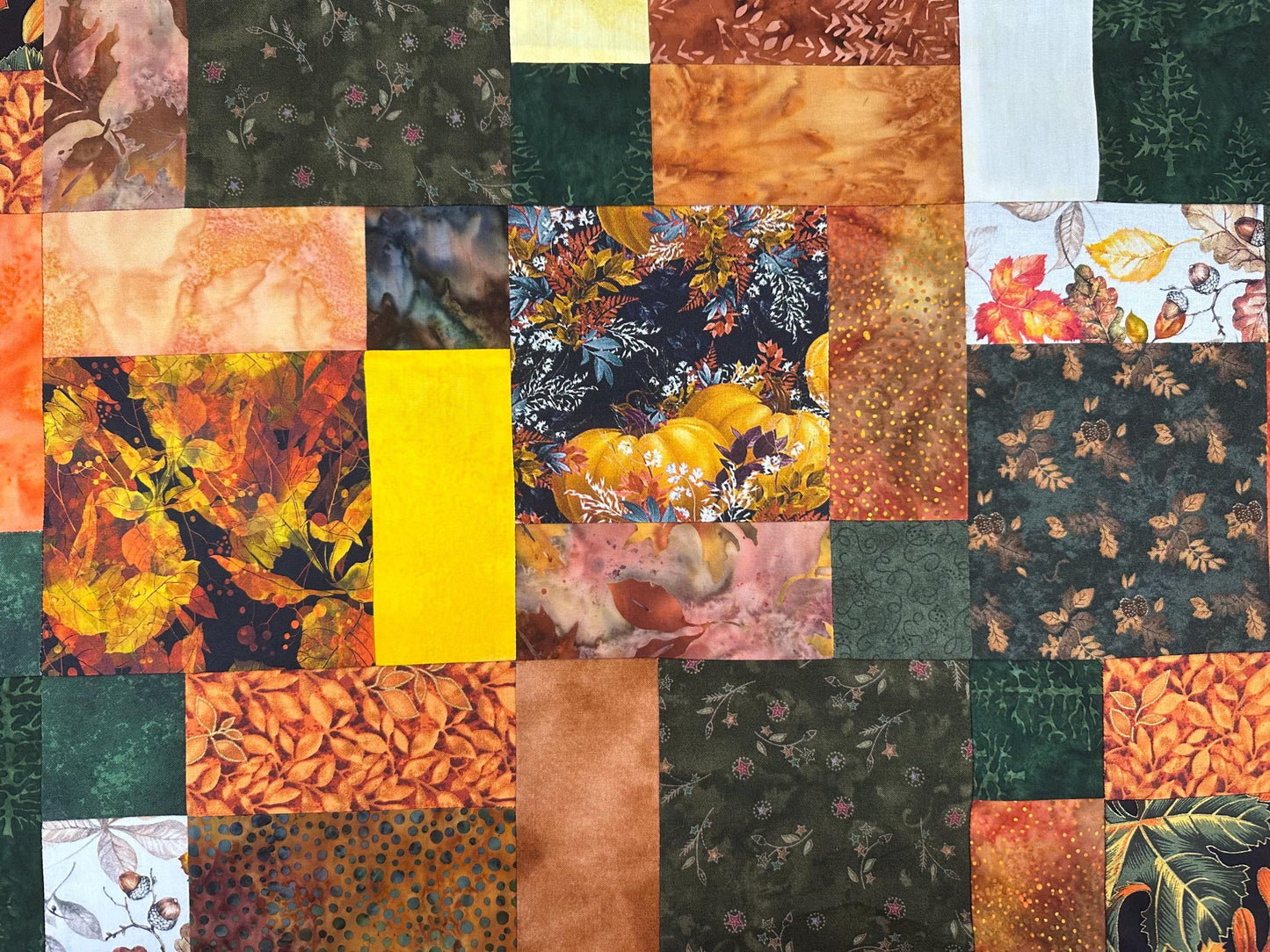 Unfinished Fall Batik Quilt Top: Sofa Throw Size 45x58 Inches, Cozy Autumn Decor