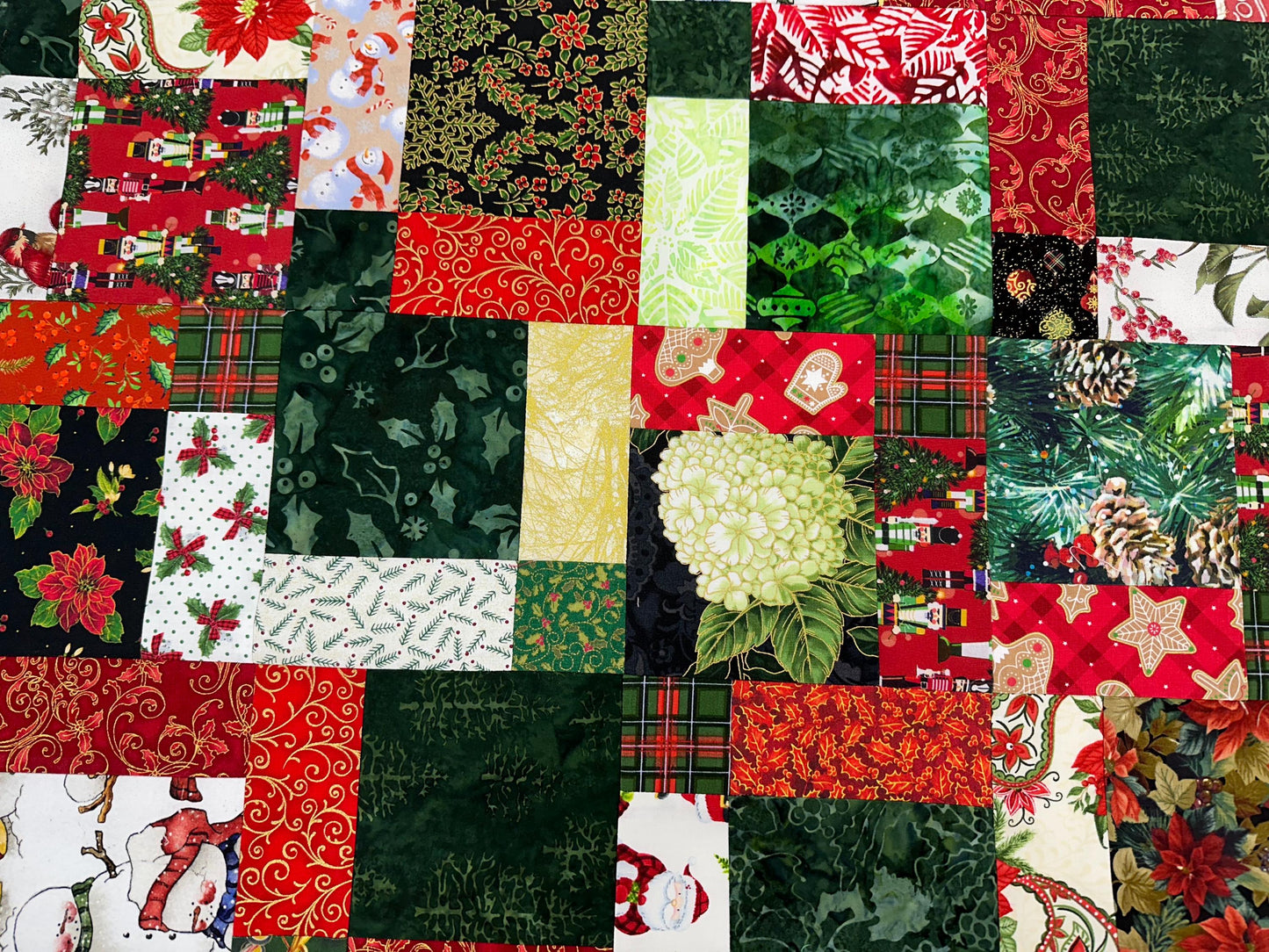 Festive Patchwork Christmas Quilt Top: Unfinished Handmade Lap Throw in Red & Green, 45x58 inches