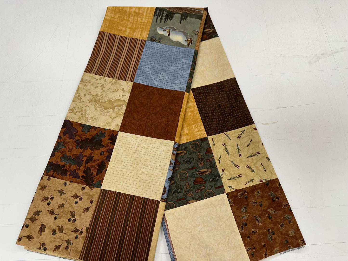 Unfinished Patchwork Quilt Top: Lake Lodge Fishing Theme for Sofa, Lap Throw, 36x45 Handmade