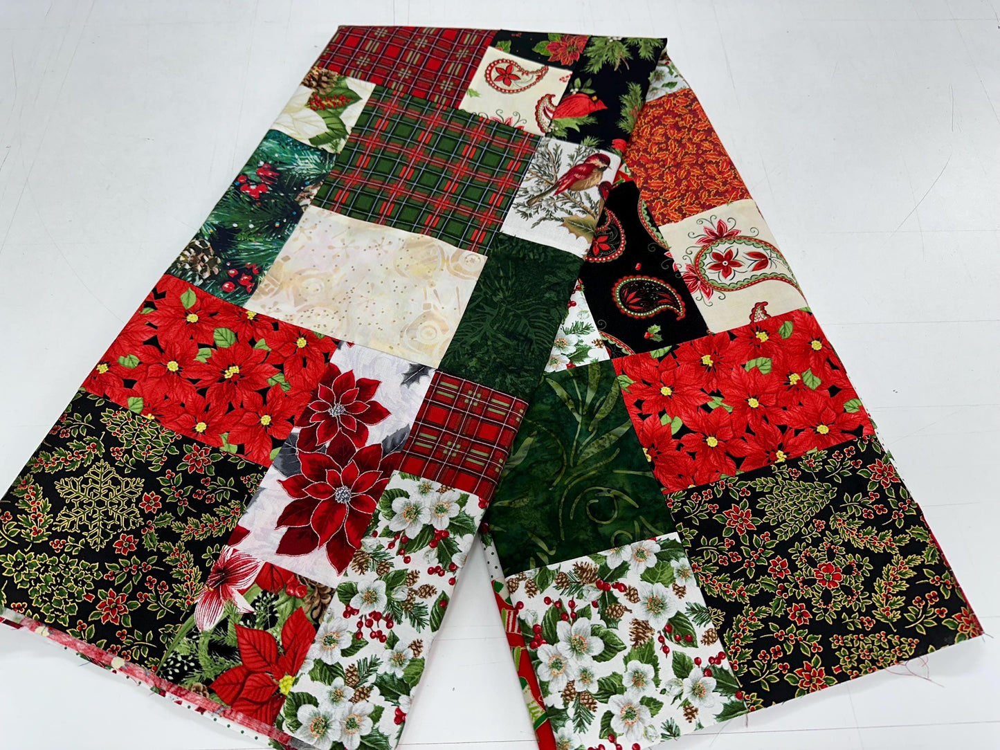 Festive Patchwork Christmas Quilt Top: Unfinished Handmade Lap Throw in Red & Green, 45x63 inches