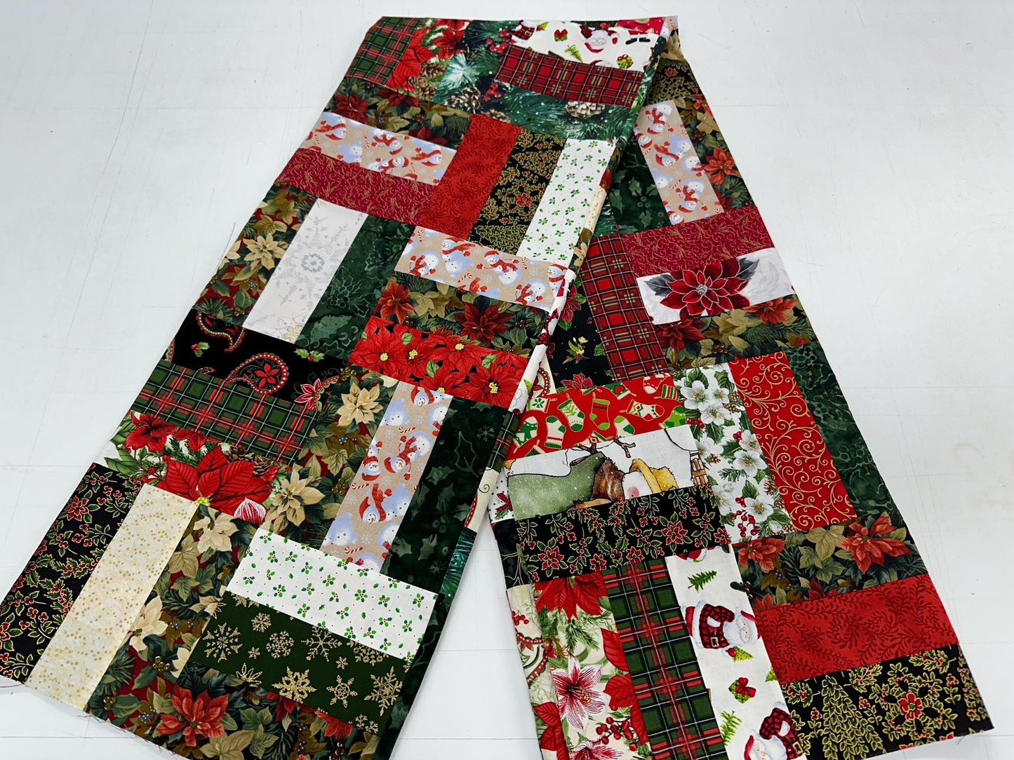 Handmade Christmas Quilt Top: Red & Green Patchwork (48 x 60 inches)