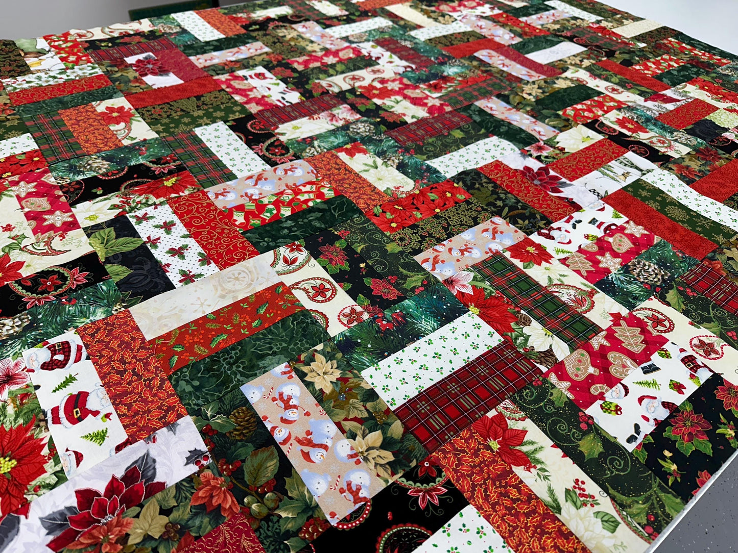 Handmade Christmas Quilt Top: Red & Green Patchwork (48 x 60 inches)
