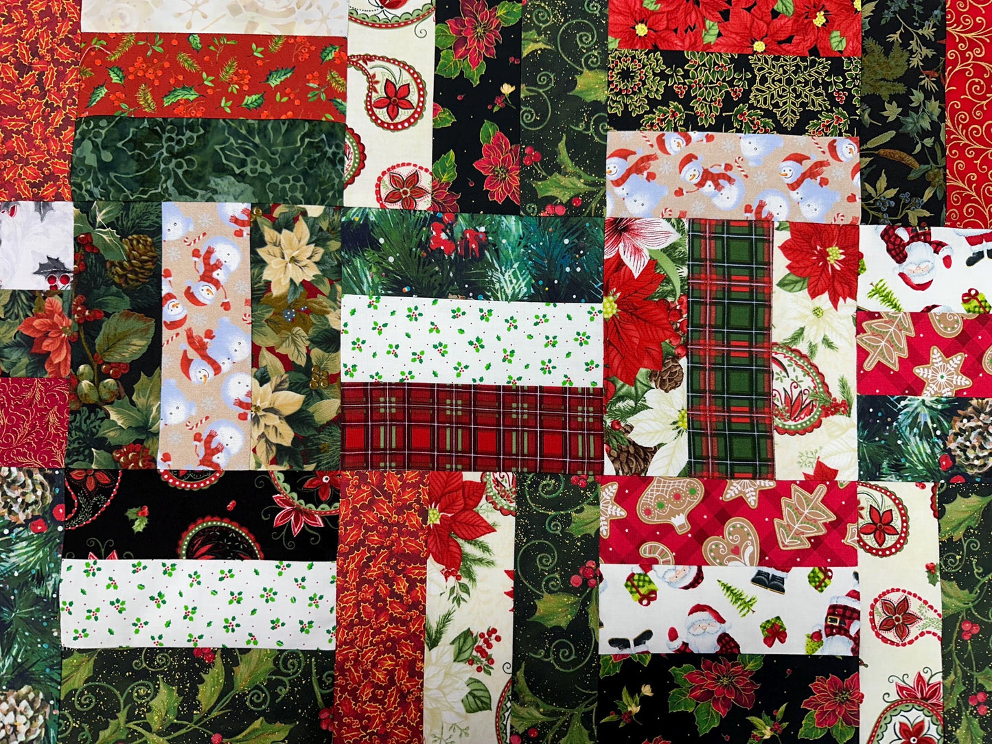 Handmade Christmas Quilt Top: Red & Green Patchwork (48 x 60 inches)
