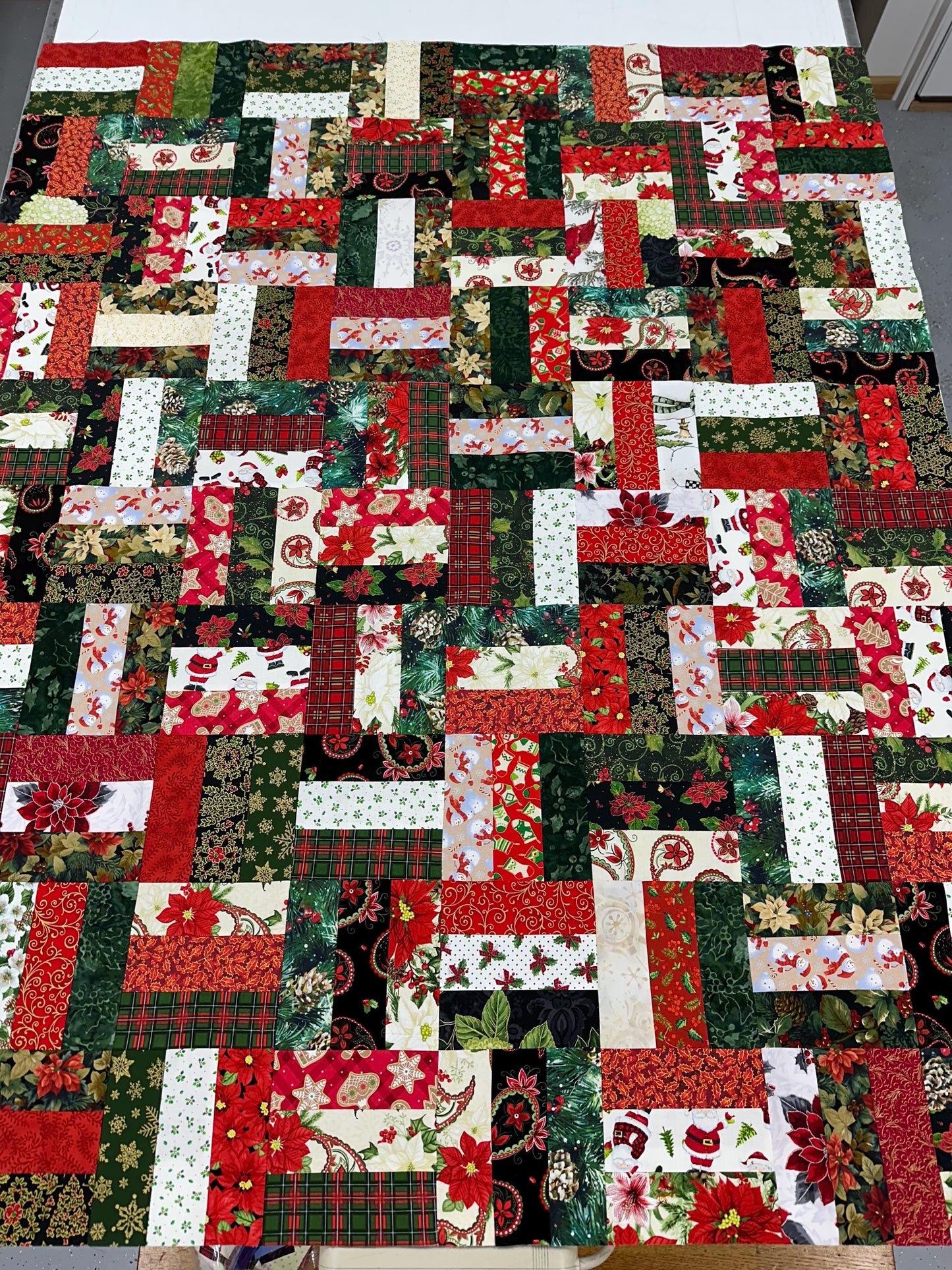 Handmade Christmas Quilt Top: Red & Green Patchwork (48 x 60 inches)