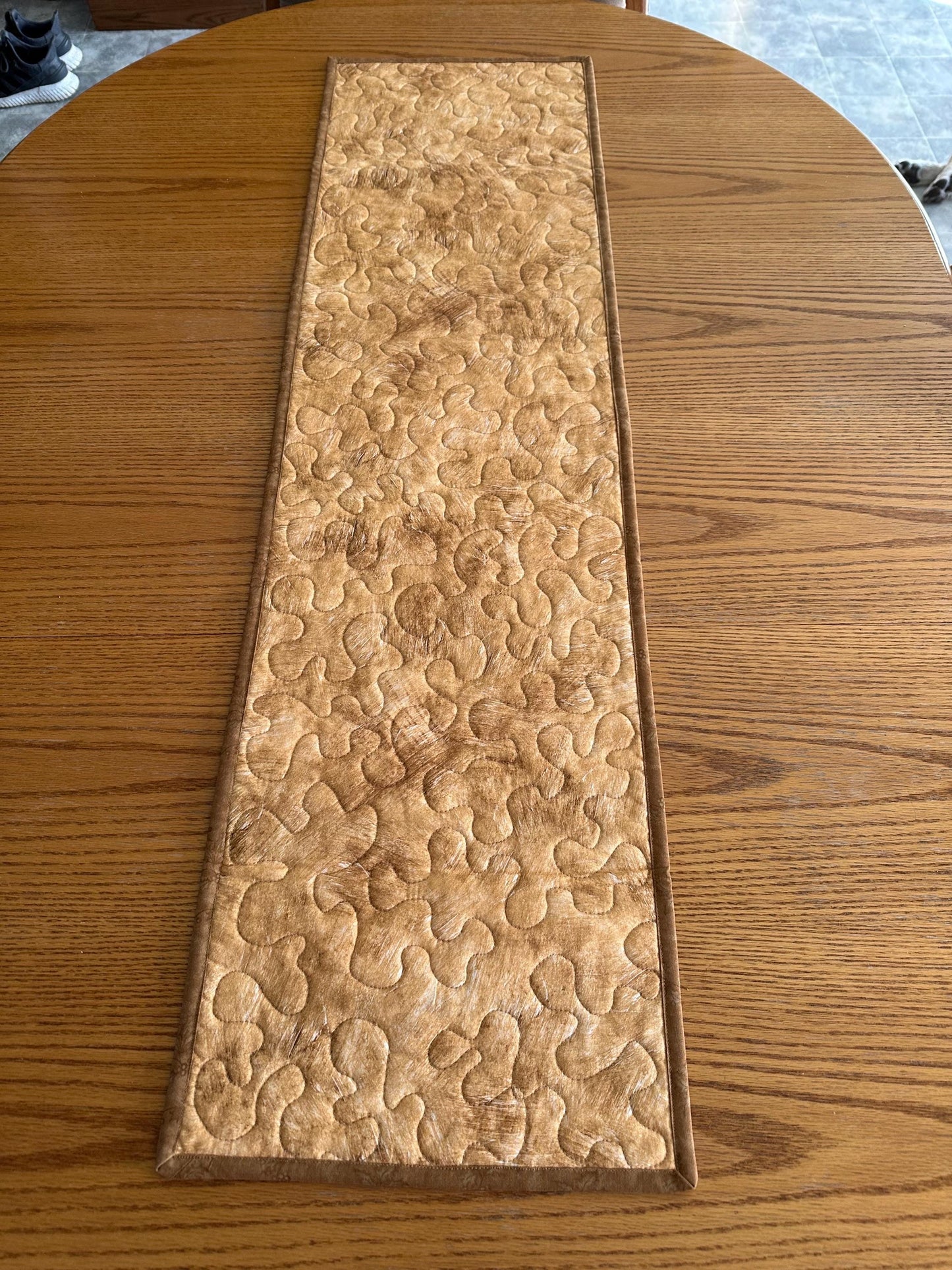 Handmade Autumn Quilted Table Runner: Fall Leaves, Acorns, Pumpkins - 13x47