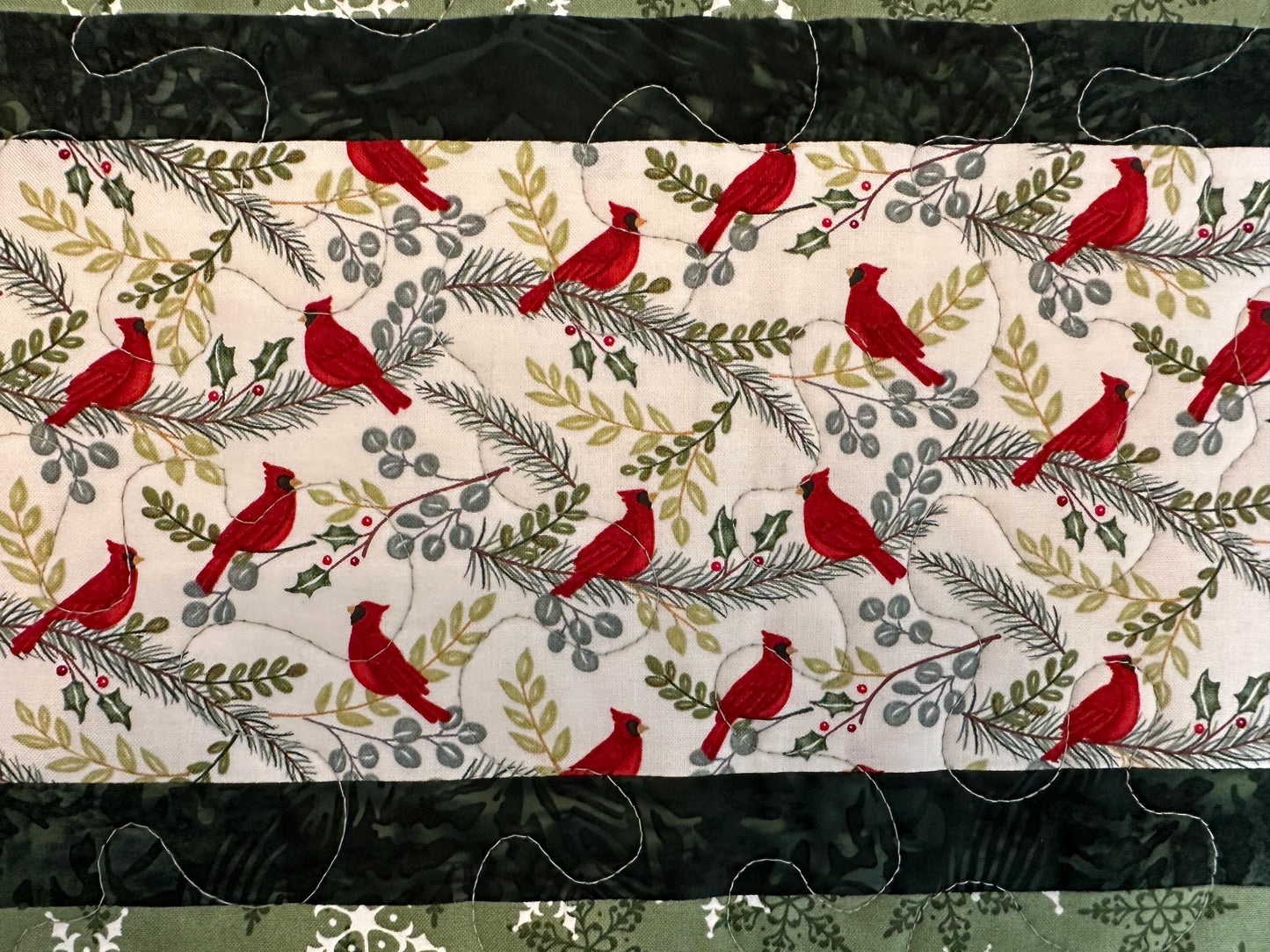 Handmade Quilted Cardinal Christmas Table Runner | Holiday Kitchen Centerpiece | 14 x 42 Festive Decor