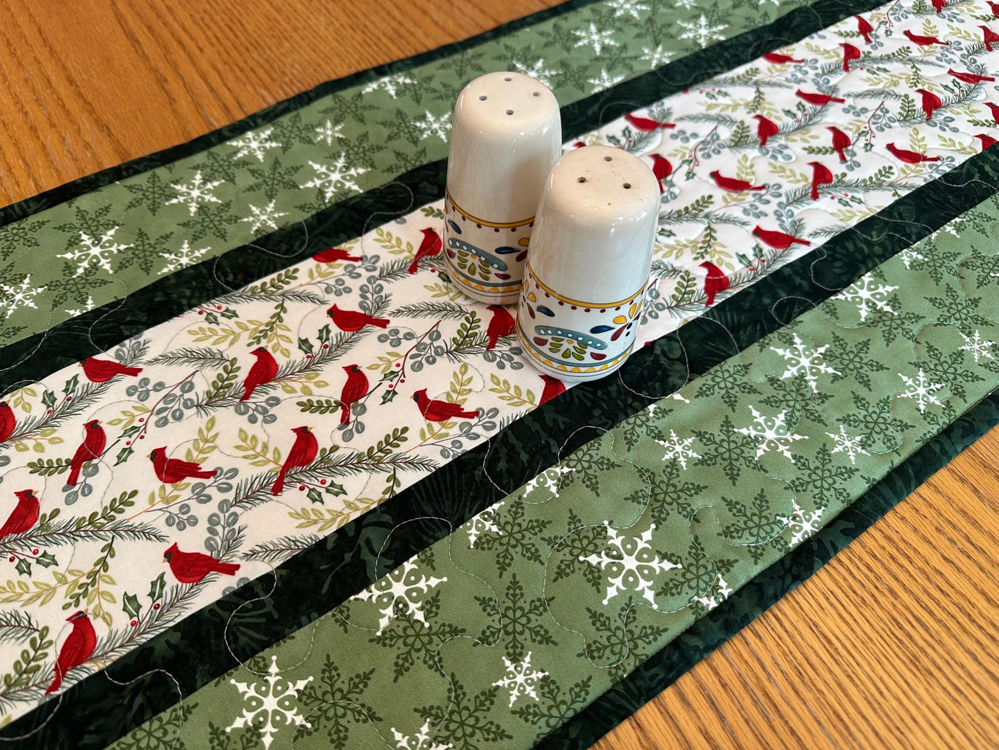 Handmade Quilted Cardinal Christmas Table Runner | Holiday Kitchen Centerpiece | 14 x 42 Festive Decor
