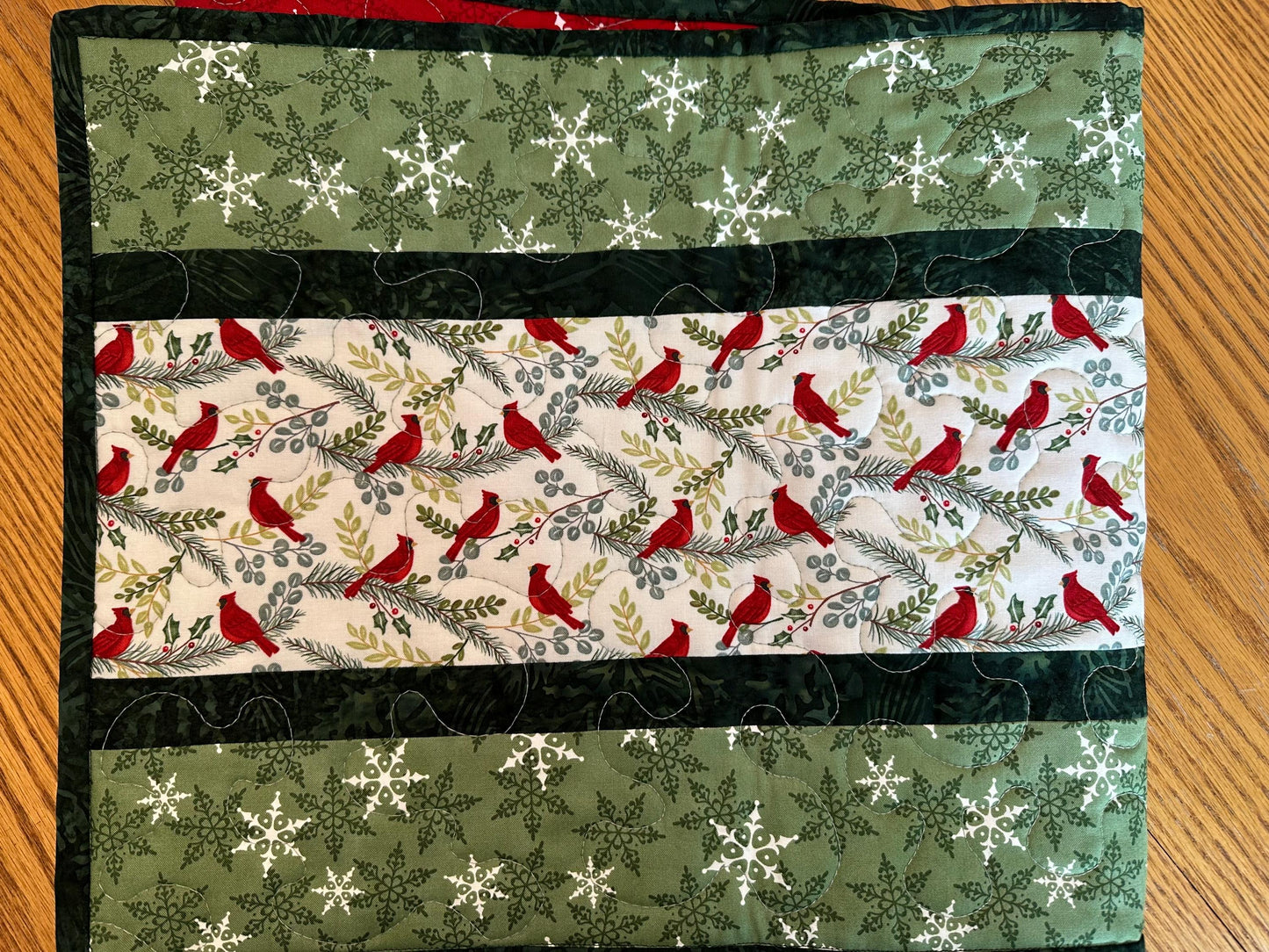 Handmade Quilted Cardinal Christmas Table Runner | Holiday Kitchen Centerpiece | 14 x 42 Festive Decor