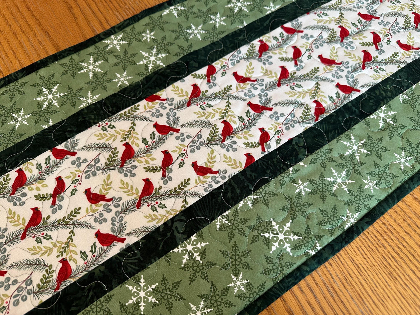 Handmade Quilted Cardinal Christmas Table Runner | Holiday Kitchen Centerpiece | 14 x 42 Festive Decor