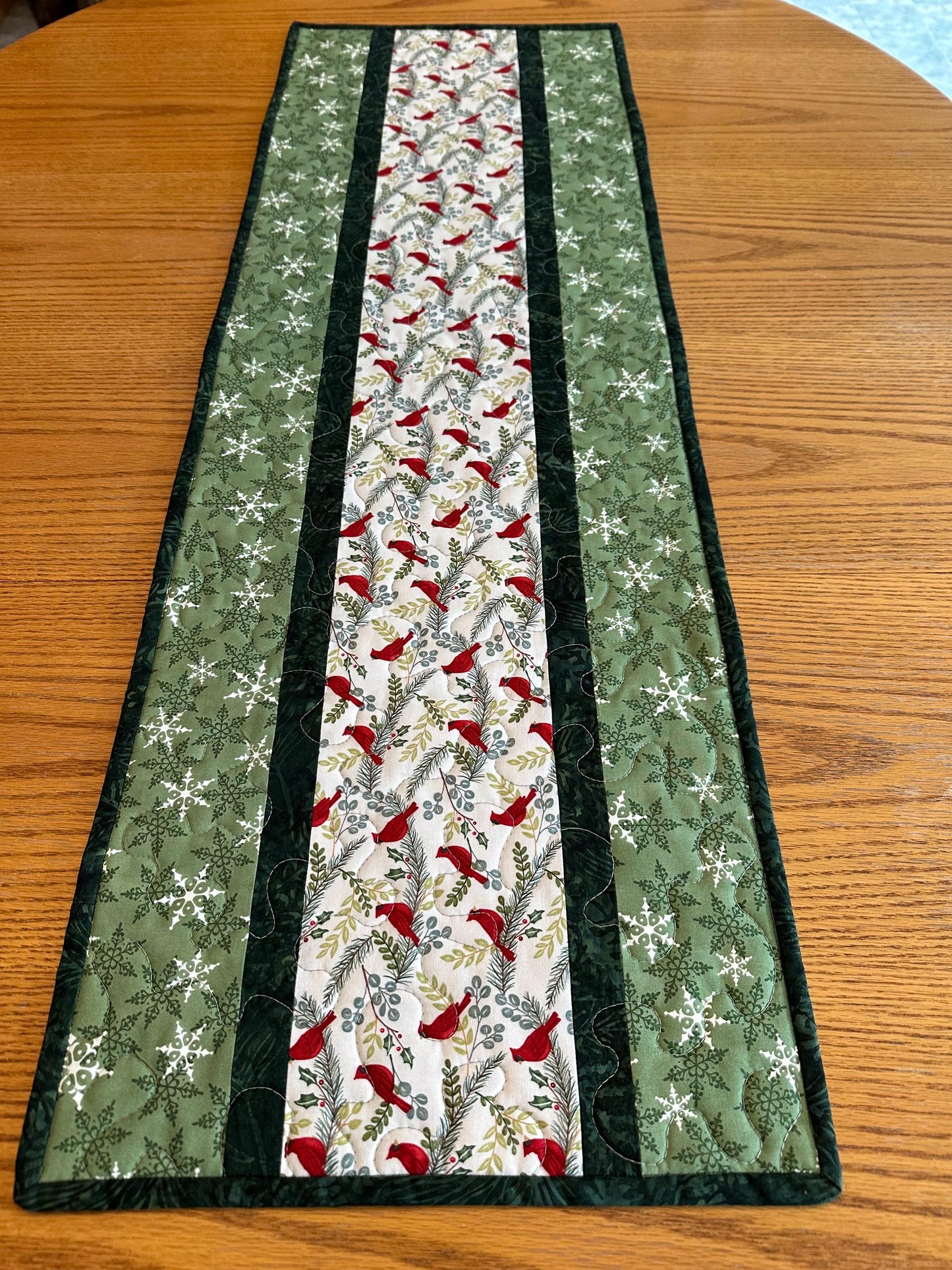 Handmade Quilted Cardinal Christmas Table Runner | Holiday Kitchen Centerpiece | 14 x 42 Festive Decor